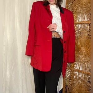 Vintage Red Liz Clairborne Blazer W Velour Collar